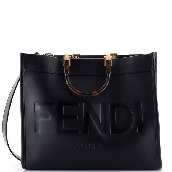 Fendi Sunshine Shopper Tote Leather Medium Black - Picture 1 of 8